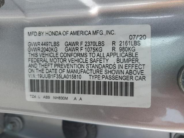 19UUB1F35LA015810 - 2020 ACURA TLX SILVER photo 12