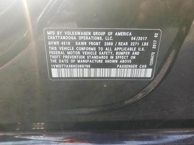 1VWDT7A35HC068795 - 2017 VOLKSWAGEN PASSAT R-LINE Սև լուսանկար 12