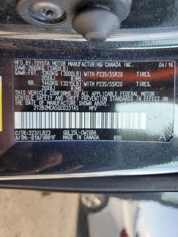 2T2BZMCA5GC033145 - 2016 LEXUS RX 350 BASE BLACK photo 14