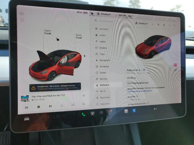 5YJ3E1EA4MF973184 - 2021 TESLA MODEL 3 红色 照片 9