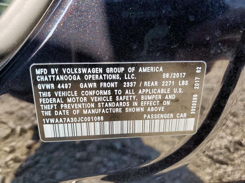 1VWAA7A30JC001066 - 2018 VOLKSWAGEN PASSAT S Սև լուսանկար 12