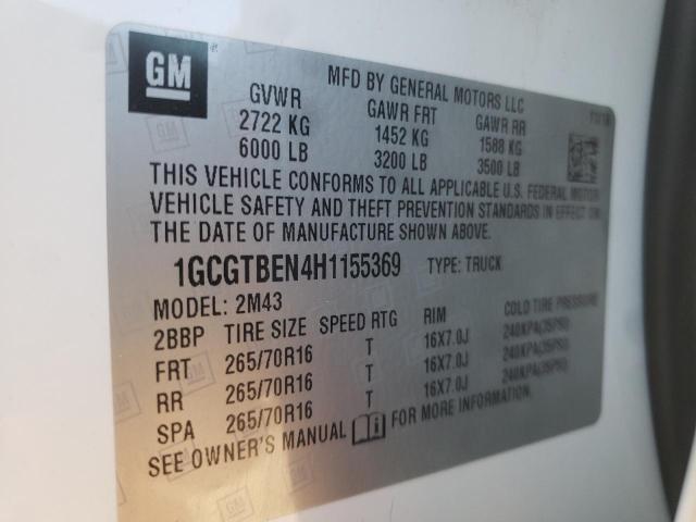 1GCGTBEN4H1155369 - 2017 CHEVROLET COLORADO WHITE photo 12