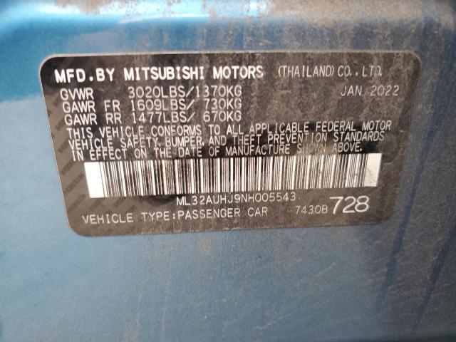 ML32AUHJ9NH005543 - 2022 MITSUBISHI MIRAGE ES BLUE photo 12