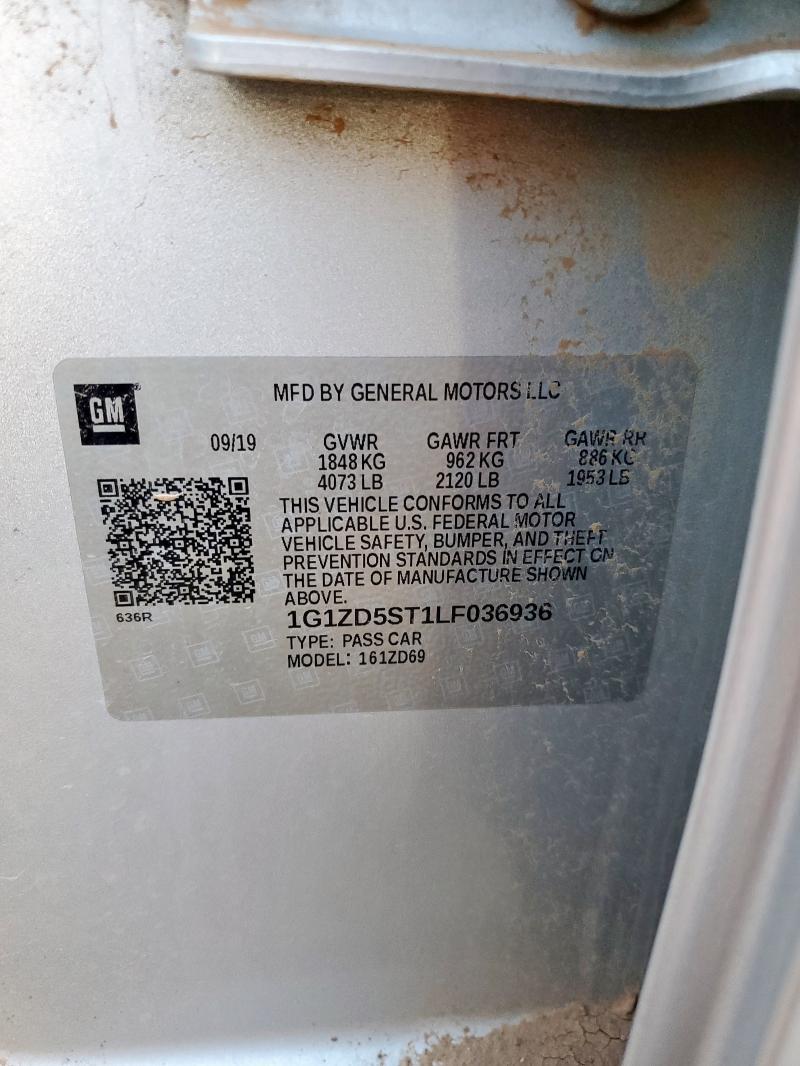 1G1ZD5ST1LF036936 - 2020 CHEVROLET MALIBU LT SILVER photo 12