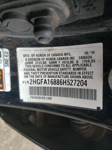 2HGFA16886H527204 - 2006 HONDA CIVIC EX BLACK photo 12