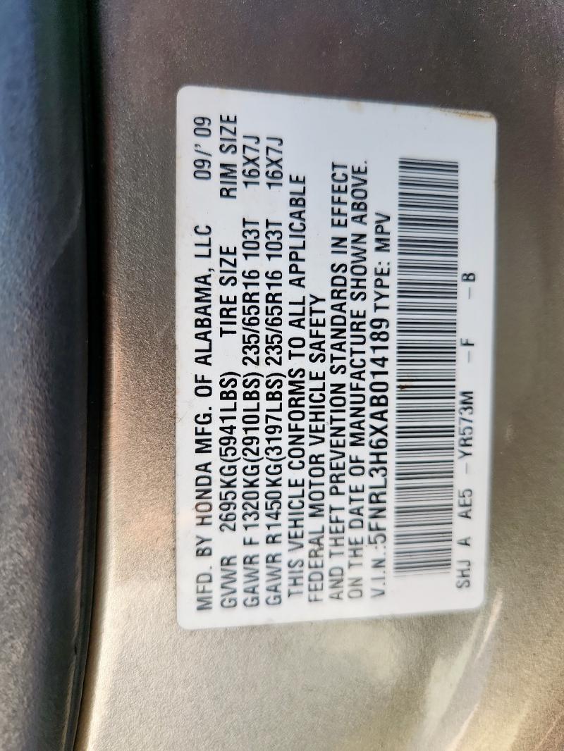 5FNRL3H6XAB014189 - 2010 HONDA ODYSSEY EXL Dorado foto 13