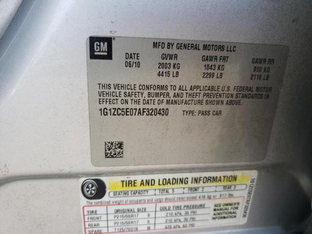 1G1ZC5E07AF320430 - 2010 CHEVROLET MALIBU 1LT 银色 照片 12