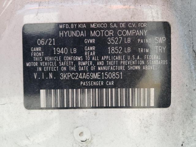 3KPC24A69ME150851 - 2021 HYUNDAI ACCENT SE WHITE photo 12