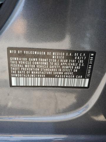 3VWDB7AJ9JM219949 - 2018 VOLKSWAGEN JETTA SE GRAY photo 12