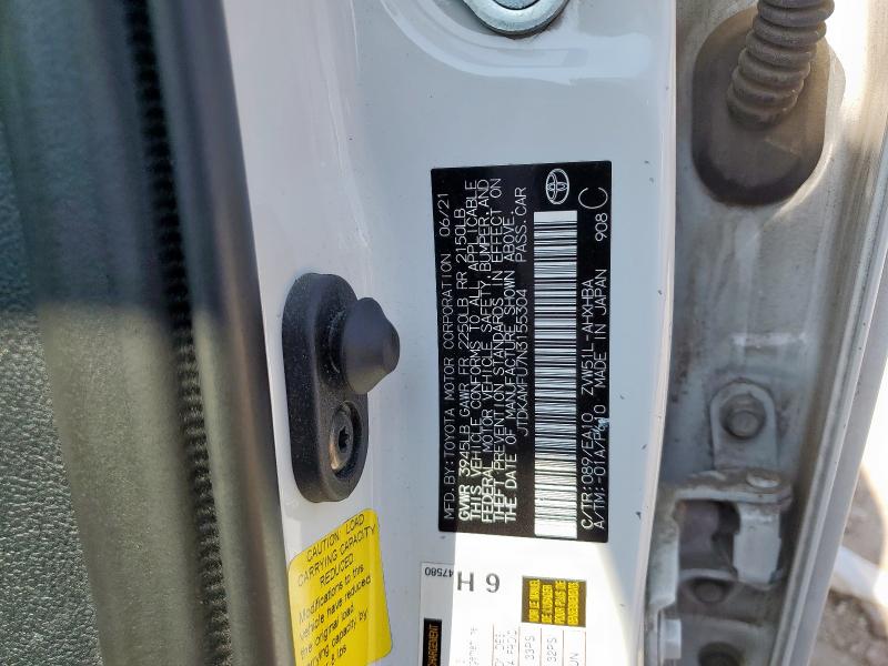 JTDKAMFU7N3155304 - 2022 TOYOTA PRIUS NIGHT SHADE Weiß Foto 12