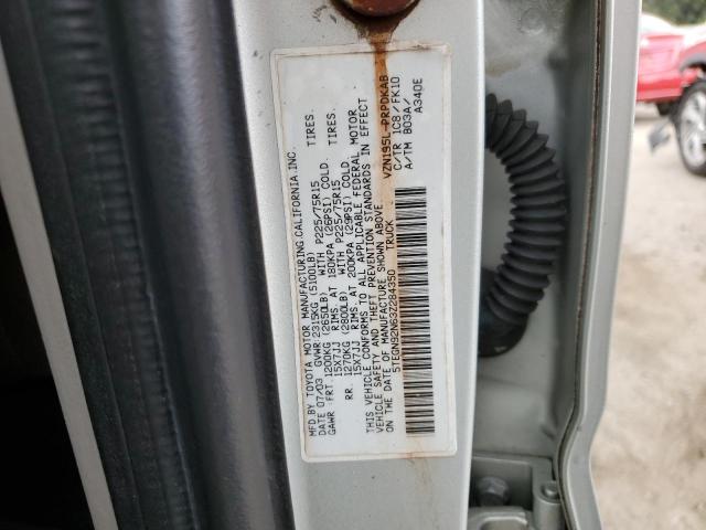 5TEGN92N63Z284350 - 2003 TOYOTA TACOMA DOUBLE CAB PRERUNNER SILVER photo 12