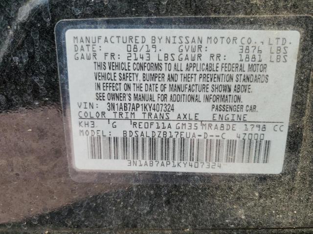 3N1AB7AP1KY407324 - 2019 NISSAN SENTRA S 黑色 照片 12