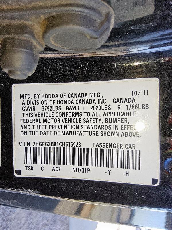 2HGFG3B81CH516928 - 2012 HONDA CIVIC EX BLACK photo 13