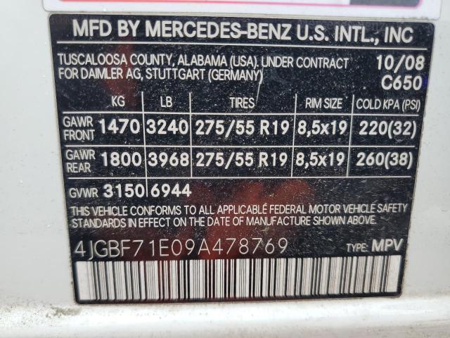 4JGBF71E09A478769 - 2009 MERCEDES-BENZ GL 450 4MATIC WHITE photo 13