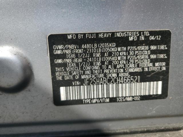 JF2SHABC2CH466521 - 2012 SUBARU FORESTER 2.5X ვერცხლისფერი ფოტო 13