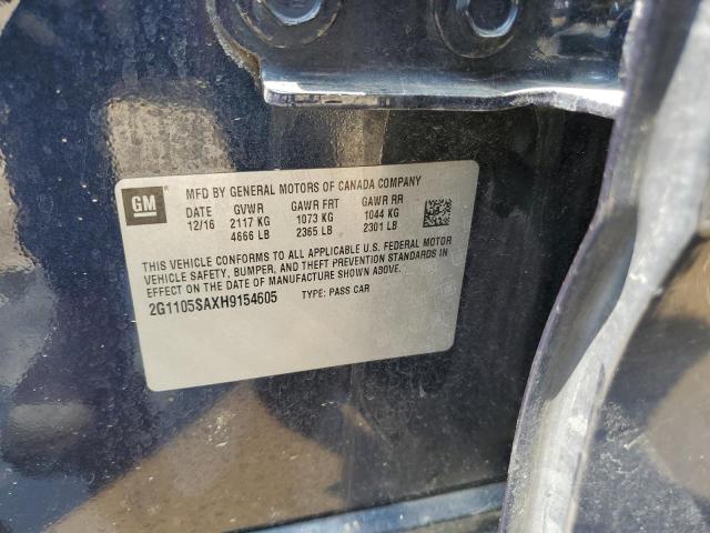 2G1105SAXH9154605 - 2017 CHEVROLET IMPALA LT BLUE photo 12