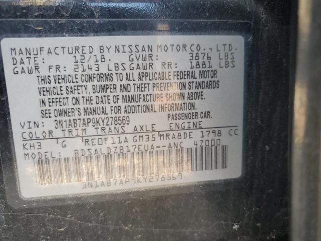 3N1AB7AP9KY278569 - 2019 NISSAN SENTRA S BLACK photo 12
