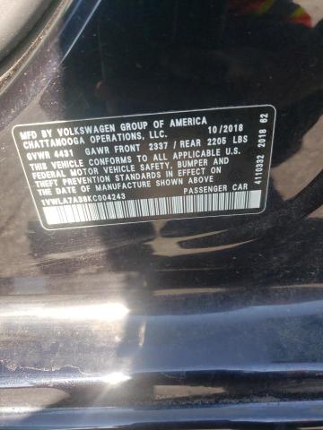 1VWLA7A38KC004243 - 2019 VOLKSWAGEN PASSAT WOLFSBURG 黑色 照片 12