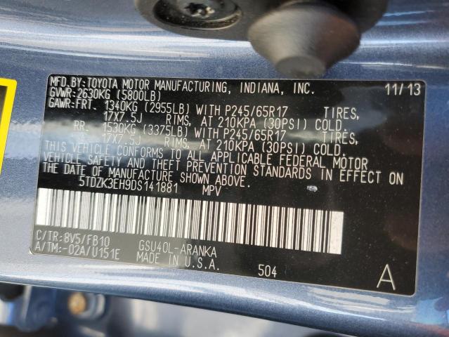 5TDZK3EH9DS141881 - 2013 TOYOTA HIGHLANDER BASE Көк фото 13