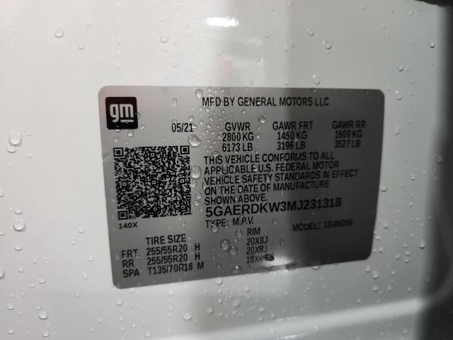 5GAERDKW3MJ231318 - 2021 BUICK ENCLAVE AVENIR WHITE photo 13