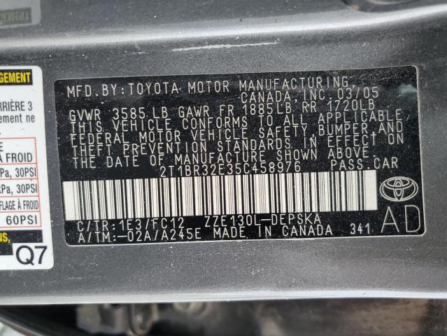 2T1BR32E35C458976 - 2005 TOYOTA COROLLA CE 灰色 照片 12