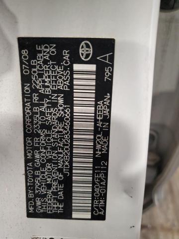 JTDKB20U283460661 - 2008 TOYOTA PRIUS Ақ фото 12