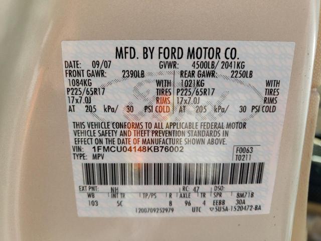 1FMCU04148KB76002 - 2008 FORD ESCAPE LIMITED CREAM photo 13