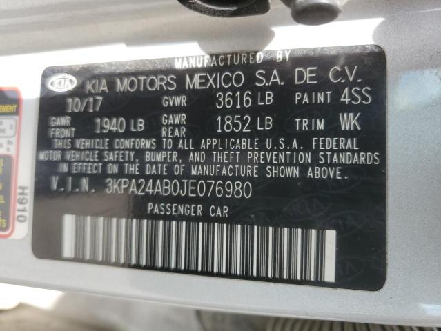 3KPA24AB0JE076980 - 2018 KIA RIO LX SILVER photo 12