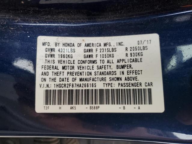 1HGCR2F87HA266165 - 2017 HONDA ACCORD EXL BLUE photo 12