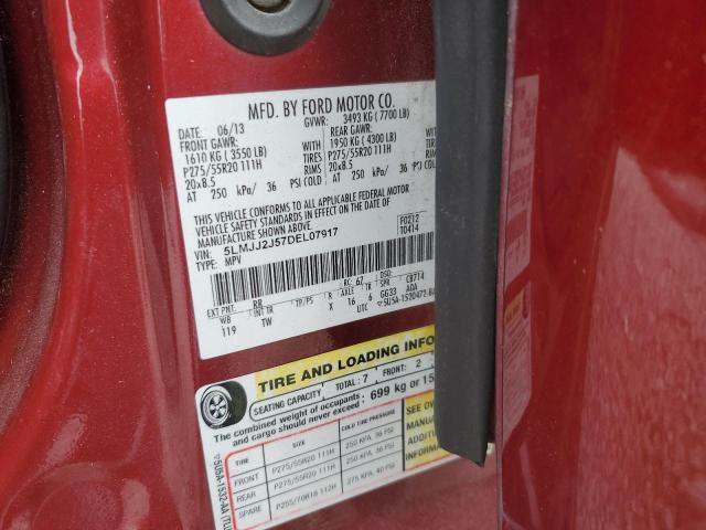 5LMJJ2J57DEL07917 - 2013 LINCOLN NAVIGATOR 红色 照片 13
