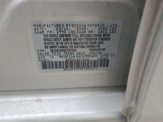 3N1AB7AP9EY227674 - 2014 NISSAN SENTRA S SILVER photo 12