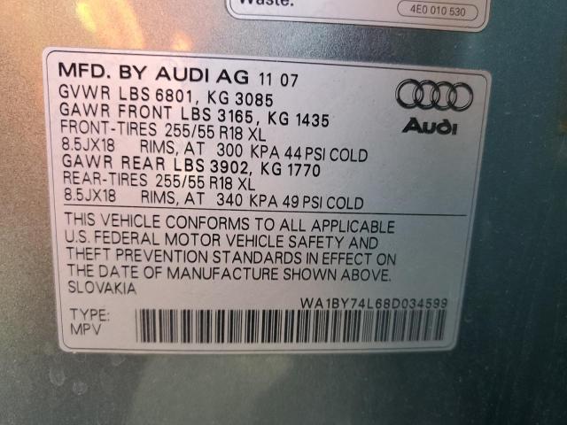 WA1BY74L68D034599 - 2008 AUDI Q7 3.6 QUATTRO PREMIUM GRAY photo 13