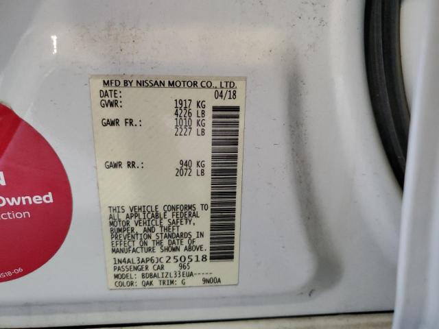 1N4AL3AP6JC250518 - 2018 NISSAN ALTIMA 2.5 WHITE photo 12