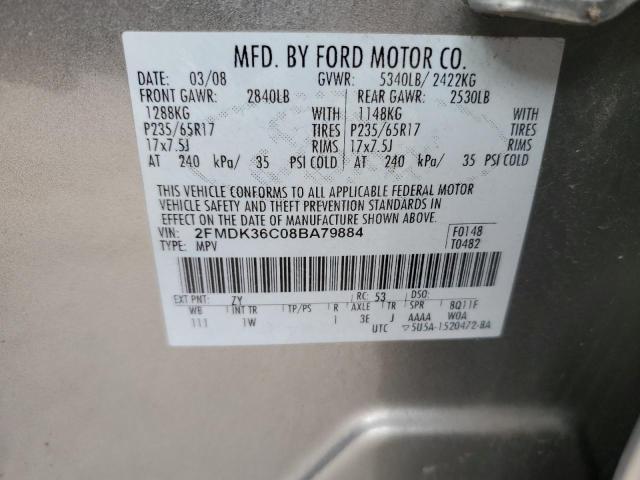 2FMDK36C08BA79884 - 2008 FORD EDGE SE SILVER photo 12