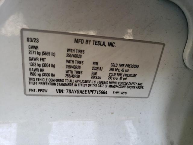 7SAYGAEE1PF715604 - 2023 TESLA MODEL Y WHITE photo 13