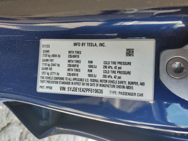 5YJ3E1EA2PF619636 - 2023 TESLA MODEL 3 ლურჯი ფოტო 14