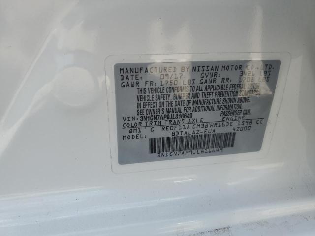 3N1CN7AP9JL816649 - 2018 NISSAN VERSA S 白色 照片 12