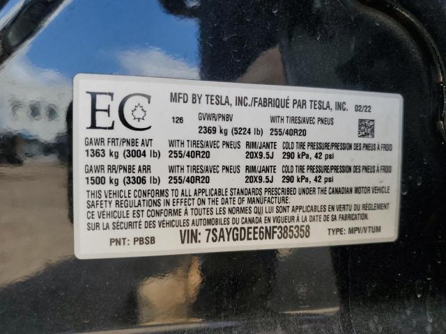 7SAYGDEE6NF385358 - 2022 TESLA MODEL Y შავი ფოტო 13