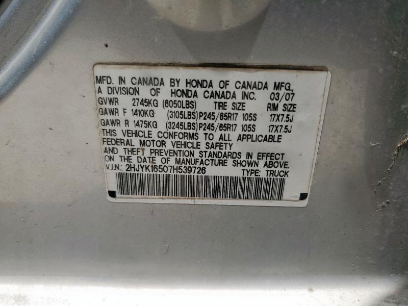 2HJYK16507H539726 - 2007 HONDA RIDGELINE RTL SILVER photo 12