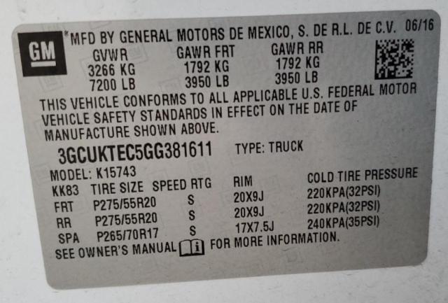 3GCUKTEC5GG381611 - 2016 CHEVROLET SILVERADO K1500 HIGH COUNTRY WHITE photo 13