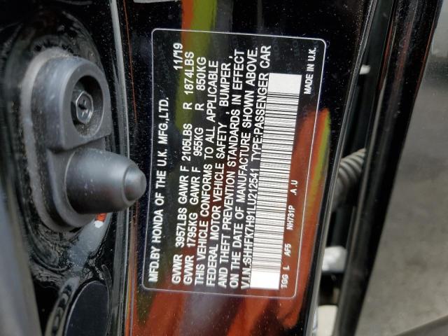 SHHFK7H91LU212541 - 2020 HONDA CIVIC SPORT TOURING BLACK photo 12