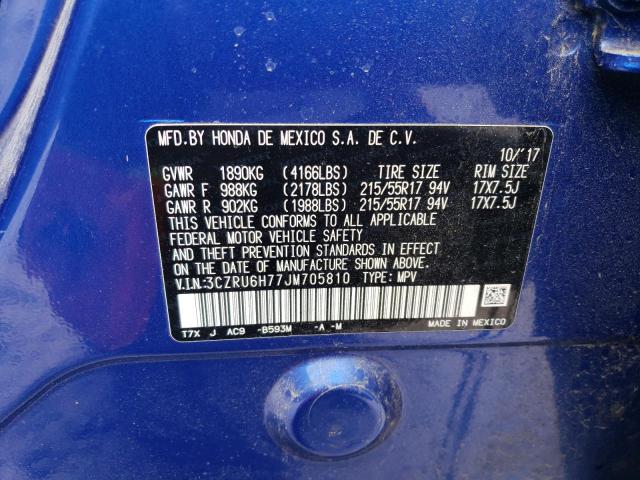 3CZRU6H77JM705810 - 2018 HONDA HR-V EXL BLUE photo 13