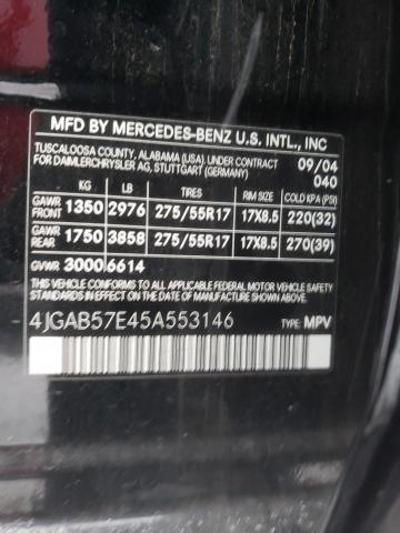 4JGAB57E45A553146 - 2005 MERCEDES-BENZ ML350 350 BLACK photo 13