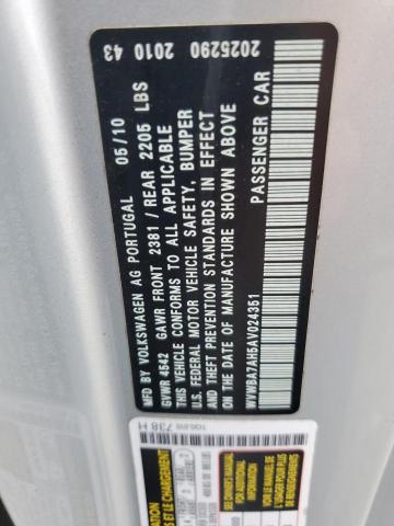 WVWBA7AH5AV024351 - 2010 VOLKSWAGEN EOS TURBO ვერცხლისფერი ფოტო 12