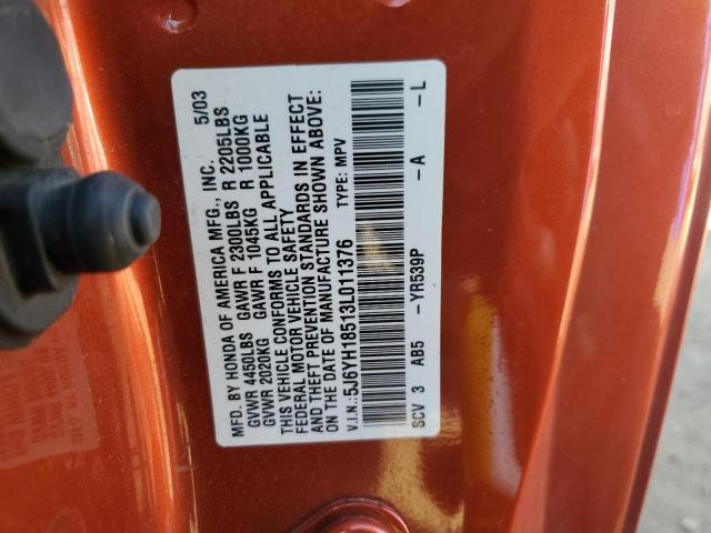 5J6YH18513L011376 - 2003 HONDA ELEMENT EX ORANGE photo 12