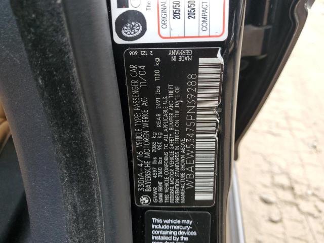 WBAEW53475PN39288 - 2005 BMW 330 XI Սև լուսանկար 12