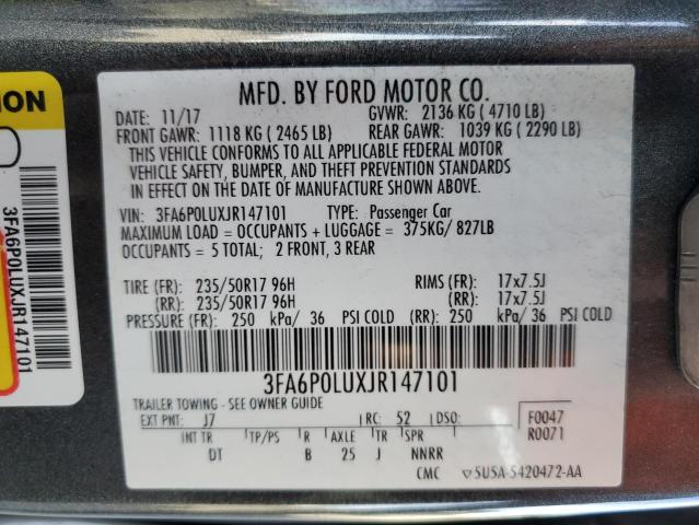 3FA6P0LUXJR147101 - 2018 FORD FUSION SE HYBRID CHARCOAL photo 12