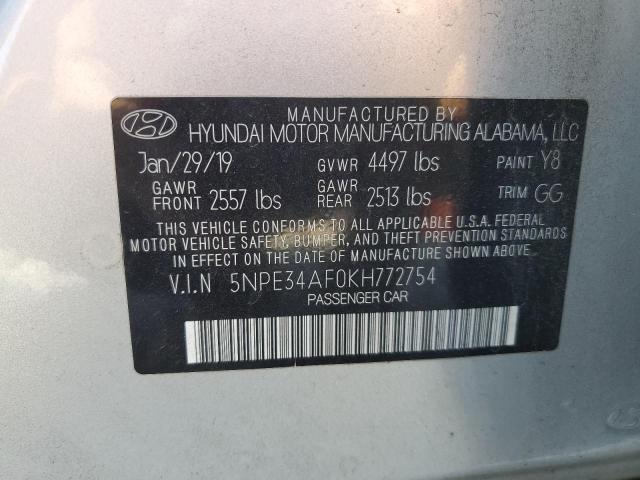 5NPE34AF0KH772754 - 2019 HYUNDAI SONATA LIMITED SILVER photo 12