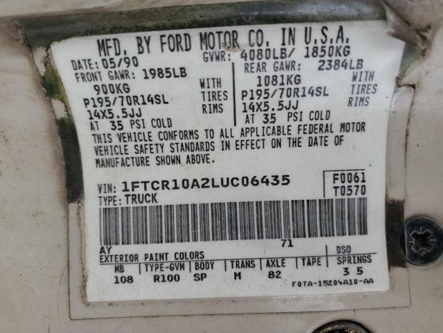 1FTCR10A2LUC06435 - 1990 FORD RANGER BEIGE photo 12