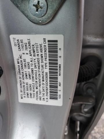 2HGFB2F53CH336066 - 2012 HONDA CIVIC LX SILVER photo 12